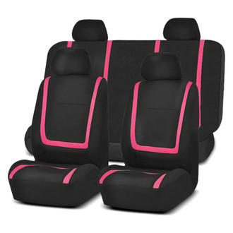 FH Group® - Unique Flat Cloth 1st & 2nd Row Black & Pink Seat Covers