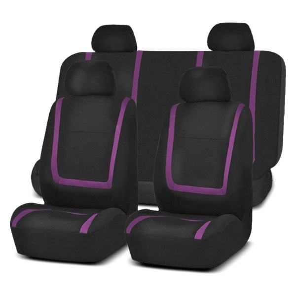  FH Group® - 1st & 2nd Row Unique Flat Cloth 1st & 2nd Row Black & Purple Seat Covers