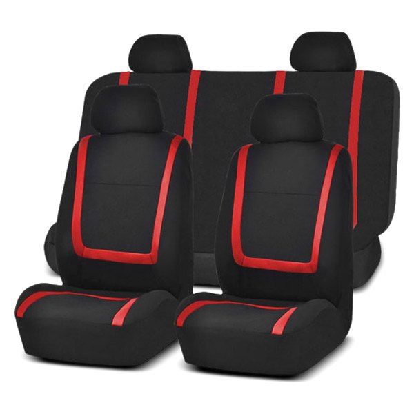  FH Group® - 1st & 2nd Row Unique Flat Cloth 1st & 2nd Row Black & Red Seat Covers