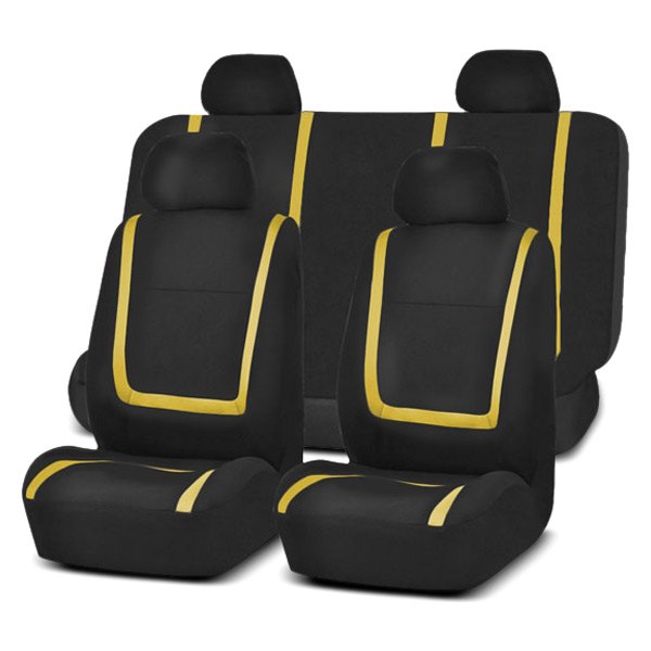  FH Group® - 1st & 2nd Row Unique Flat Cloth 1st & 2nd Row Black & Yellow Seat Covers
