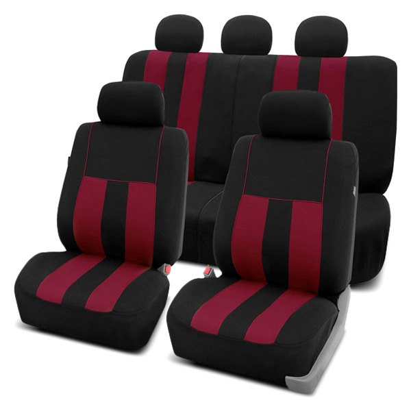  FH Group® - 1st & 2nd Row Striking Striped 1st & 2nd Row Black & Burgundy Seat Covers