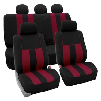 FH Group® - Striking Striped 1st & 2nd Row Black & Burgundy Seat Covers