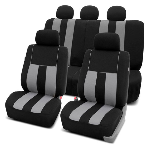  FH Group® - 1st & 2nd Row Striking Striped 1st & 2nd Row Black & Gray Seat Covers