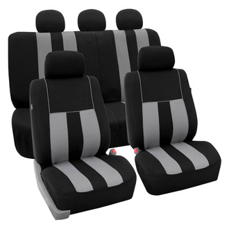 FH Group® - Striking Striped 1st & 2nd Row Black & Gray Seat Covers