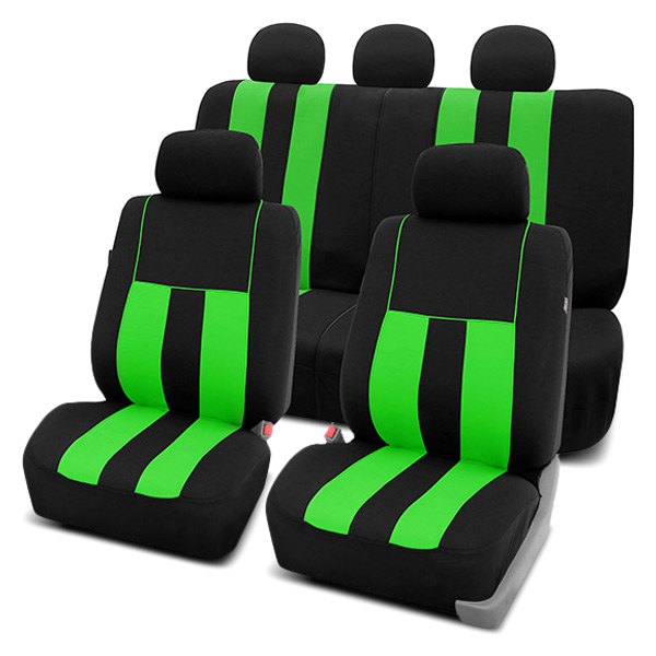  FH Group® - 1st & 2nd Row Striking Striped 1st & 2nd Row Black & Green Seat Covers