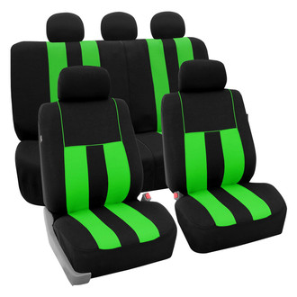 FH Group® - Striking Striped 1st & 2nd Row Black & Green Seat Covers