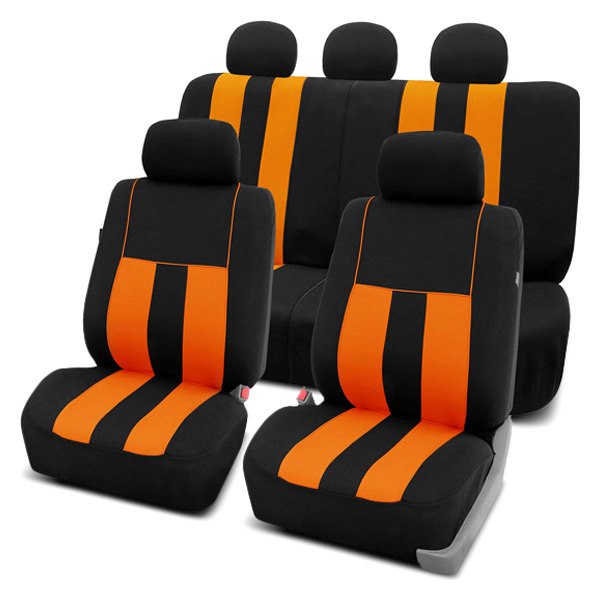  FH Group® - 1st & 2nd Row Striking Striped 1st & 2nd Row Black & Orange Seat Covers