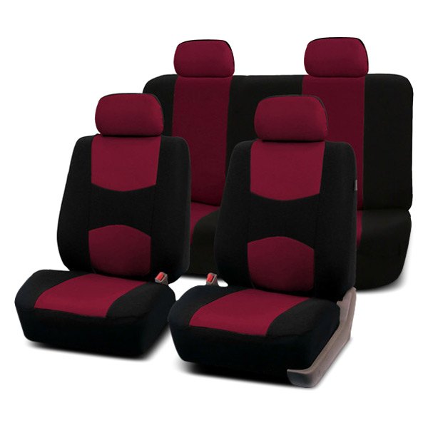  FH Group® - 1st & 2nd Row Flat Cloth 1st & 2nd Row Black & Burgundy Seat Covers