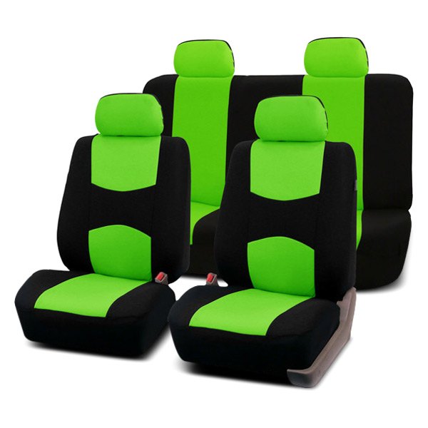  FH Group® - 1st & 2nd Row Flat Cloth 1st & 2nd Row Black & Green Seat Covers