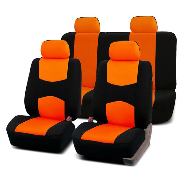  FH Group® - 1st & 2nd Row Flat Cloth 1st & 2nd Row Black & Orange Seat Covers