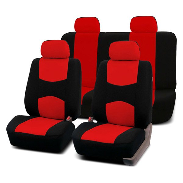  FH Group® - 1st & 2nd Row Flat Cloth 1st & 2nd Row Black & Red Seat Covers
