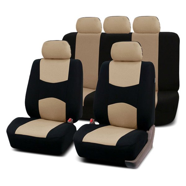  FH Group® - 1st & 2nd Row Multifunctional Flat Cloth 1st & 2nd Row Black & Beige Seat Covers