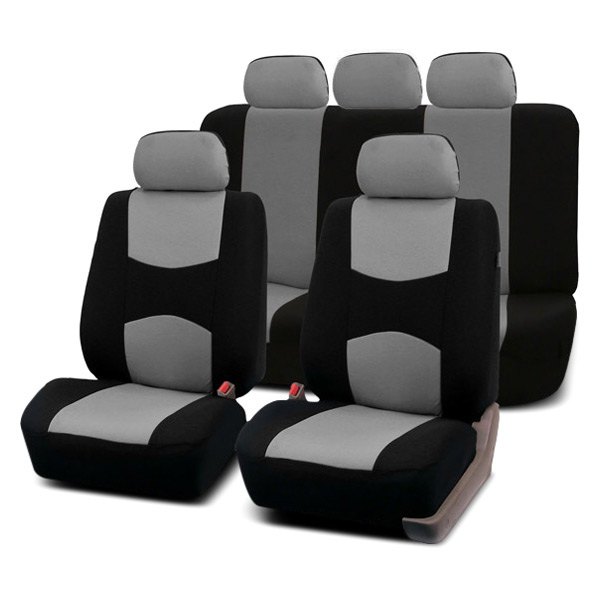  FH Group® - 1st & 2nd Row Multifunctional Flat Cloth 1st & 2nd Row Black & Gray Seat Covers