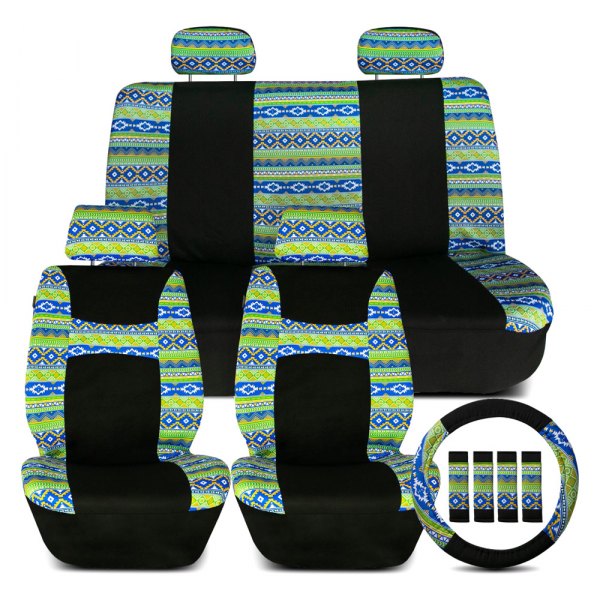  FH Group® - 1st & 2nd Row Mesa57 Southwestern Print 1st & 2nd Row Green Seat Covers
