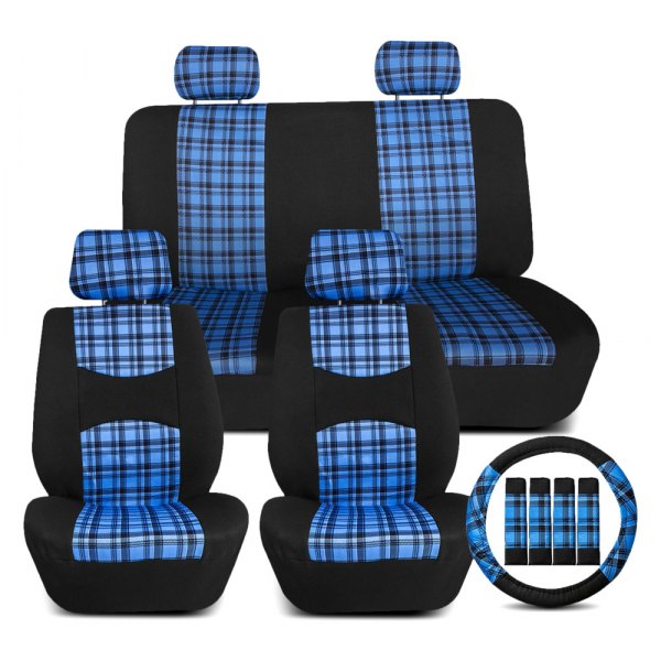  FH Group® - 1st & 2nd Row Tartan57 Plaid Print 1st & 2nd Row Blue Seat Covers