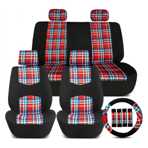  FH Group® - 1st & 2nd Row Tartan57 Plaid Print 1st & 2nd Row Red Seat Covers