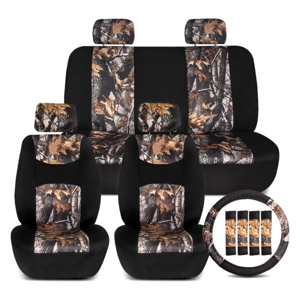  FH Group® - 1st & 2nd Row Buck59 Black 1st & 2nd Row Seat Covers with Hunting Camo Inspired Print Trim