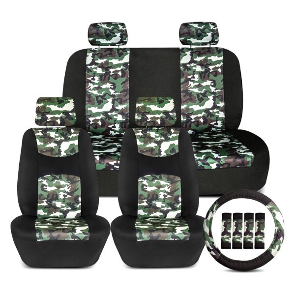  FH Group® - 1st & 2nd Row Buck59 Black 1st & 2nd Row Seat Covers with Light Camo Inspired Print Trim