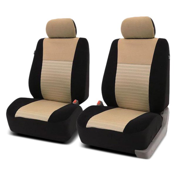  FH Group® - 1st Row Trendy Elegance 3D Air Mesh 1st Row Black & Beige Seat Covers