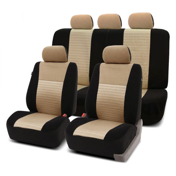  FH Group® - 1st & 2nd Row Trendy Elegance 3D Air Mesh 1st & 2nd Row Black & Beige Seat Covers