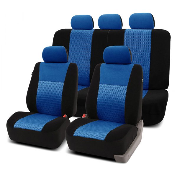  FH Group® - 1st & 2nd Row Trendy Elegance 3D Air Mesh 1st & 2nd Row Black & Blue Seat Covers