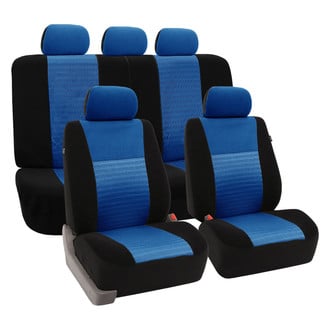FH Group® - Trendy Elegance 3D Air Mesh 1st & 2nd Row Black & Blue Seat Covers