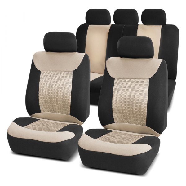  FH Group® - 1st & 2nd Row Premium Fabric 1st & 2nd Row Black & Beige Seat Covers