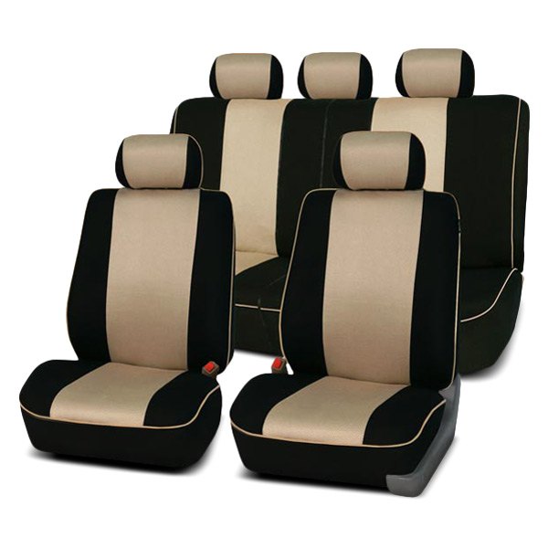  FH Group® - 1st & 2nd Row Edgy Piping 1st & 2nd Row Black & Beige Seat Covers