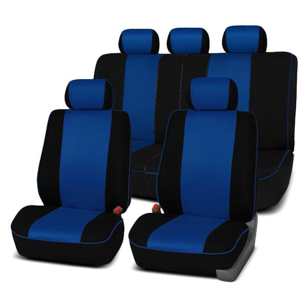  FH Group® - 1st & 2nd Row Edgy Piping 1st & 2nd Row Black & Blue Seat Covers