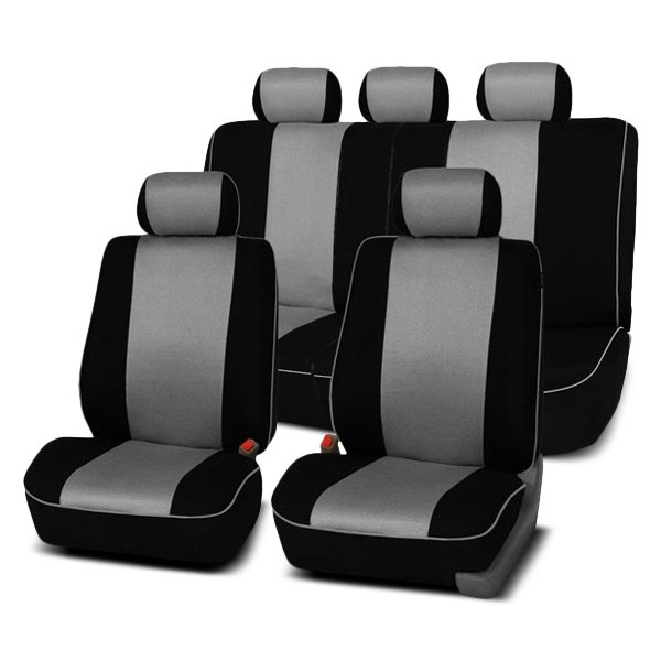  FH Group® - 1st & 2nd Row Edgy Piping 1st & 2nd Row Black & Gray Seat Covers