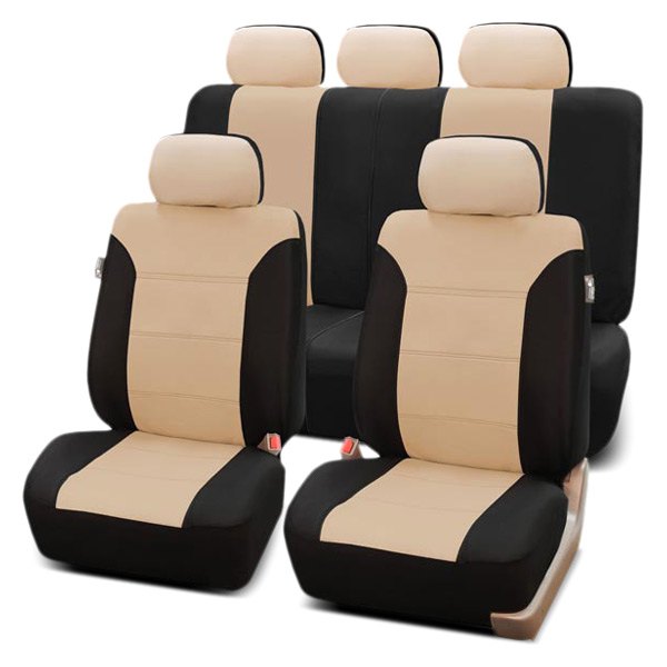  FH Group® - 1st & 2nd Row Classic Khaki 1st & 2nd Row Black & Beige Seat Covers