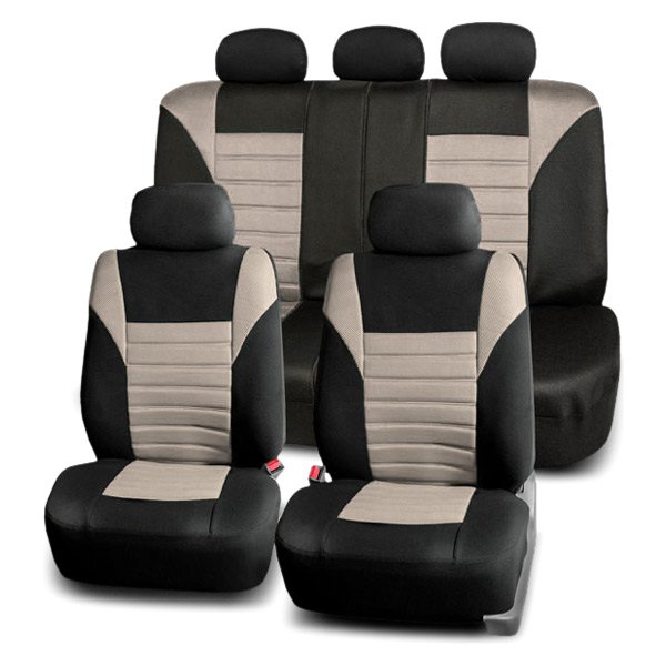  FH Group® - 1st & 2nd Row Premium 3D Air Mesh 1st & 2nd Row Black & Beige Seat Covers