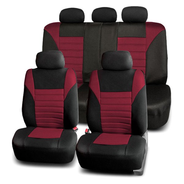  FH Group® - 1st & 2nd Row Premium 3D Air Mesh 1st & 2nd Row Black & Burgundy Seat Covers