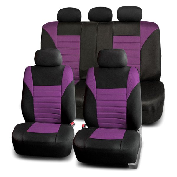  FH Group® - 1st & 2nd Row Premium 3D Air Mesh 1st & 2nd Row Black & Purple Seat Covers