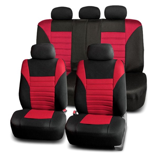  FH Group® - 1st & 2nd Row Premium 3D Air Mesh 1st & 2nd Row Black & Red Seat Covers