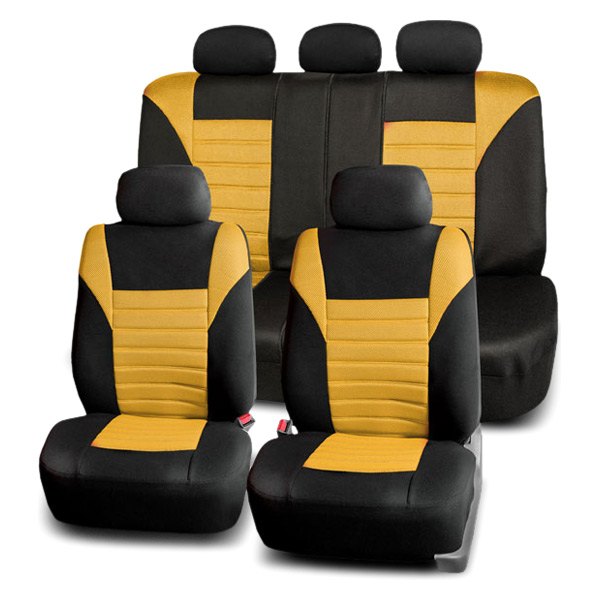  FH Group® - 1st & 2nd Row Premium 3D Air Mesh 1st & 2nd Row Black & Yellow Seat Covers