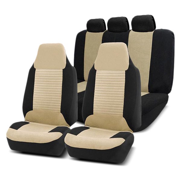  FH Group® - 1st & 2nd Row Premium Fabric 1st & 2nd Row Black & Beige Seat Covers