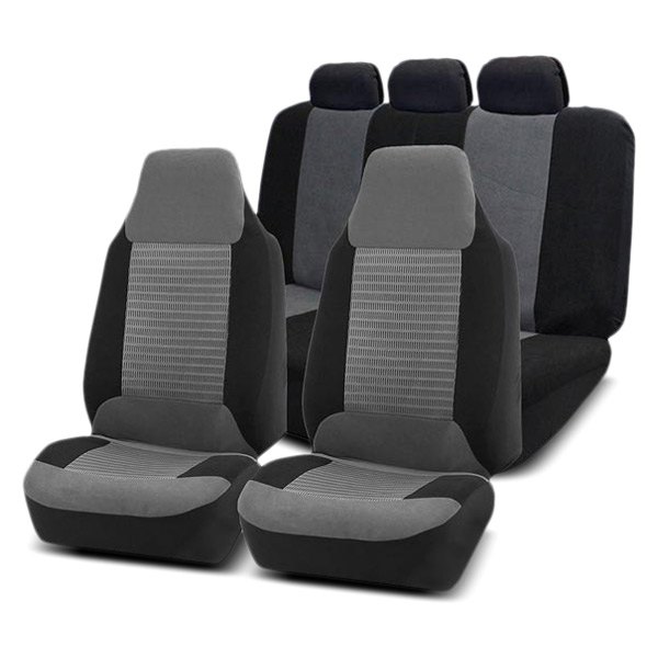  FH Group® - 1st & 2nd Row Premium Fabric 1st & 2nd Row Black & Gray Seat Covers
