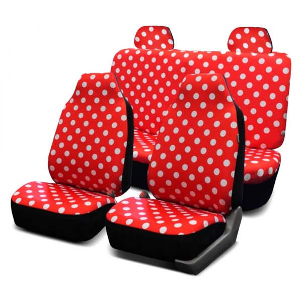  FH Group® - 1st & 2nd Row Polka Dot Flat Cloth 1st & 2nd Row Red Seat Covers