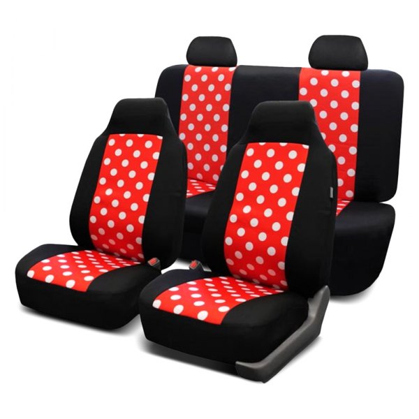  FH Group® - 1st & 2nd Row Polka Dot Flat Cloth 1st & 2nd Row Black & Red Seat Covers