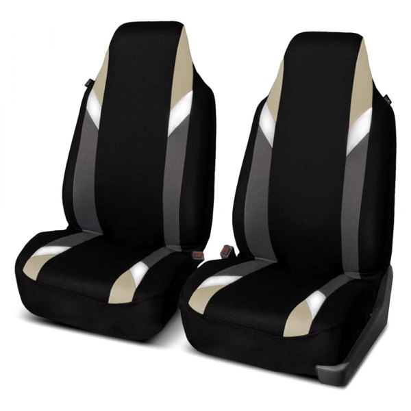  FH Group® - 1st Row Supreme Modernistic 1st Row Black & Beige Seat Covers
