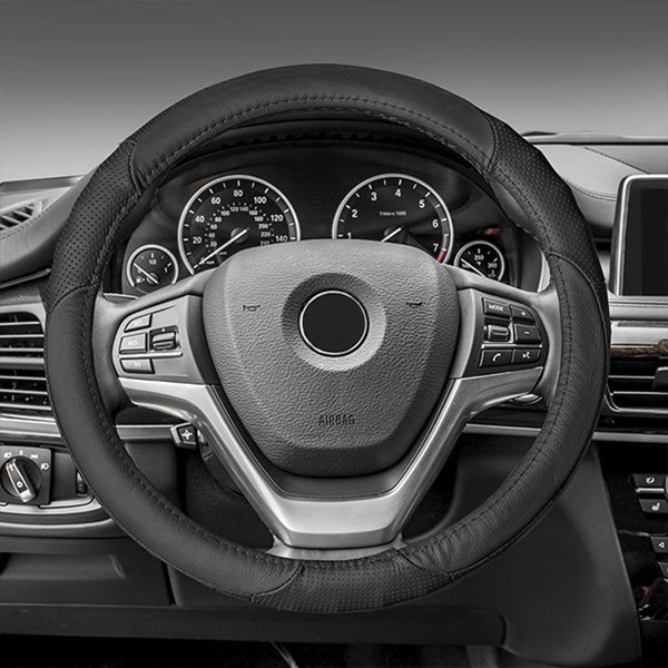 FH Group® - Perforated Genuine Leather Black Steering Wheel Cover