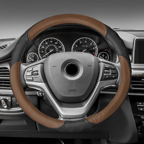 FH Group® - Perforated Genuine Leather Brown Steering Wheel Cover