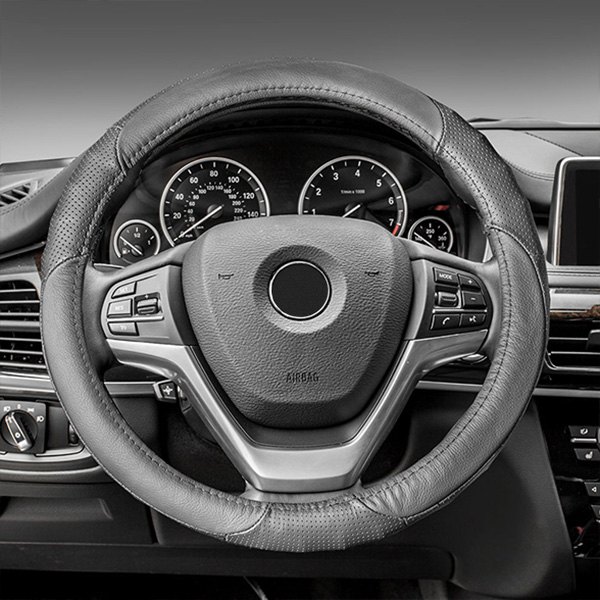 FH Group® - Perforated Genuine Leather Gray Steering Wheel Cover