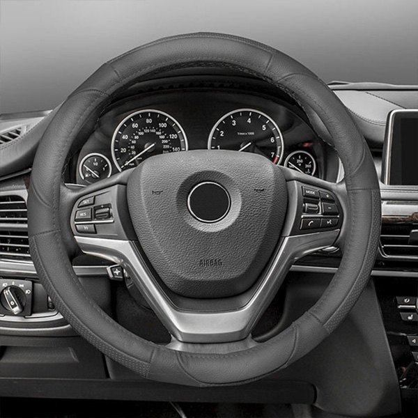 FH Group® CIFH2002-SOLIDGRAY - Deluxe Full Grain Authentic Leather Gray Steering  Wheel Cover