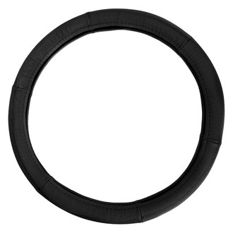 FH Group® - Sleek and Sporty Genuine Leather Black Steering Wheel Cover