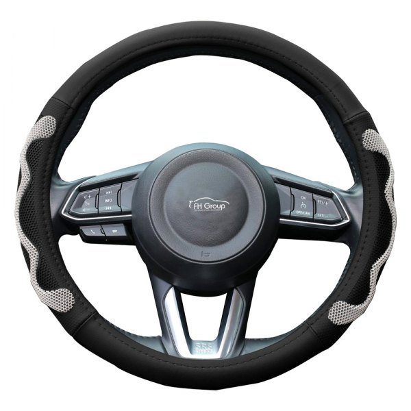 FH Group® - Leather Car Gray Steering Wheel Cover with Silicone Anti-Slip Grip