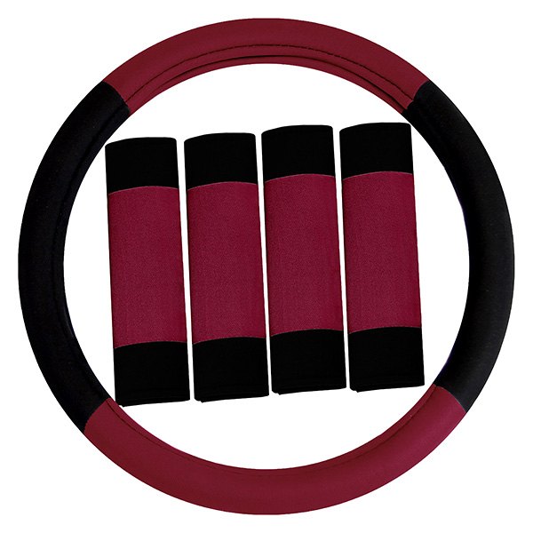 FH Group® - Modernistic Burgundy Steering Wheel Cover and Seat Belt Pads