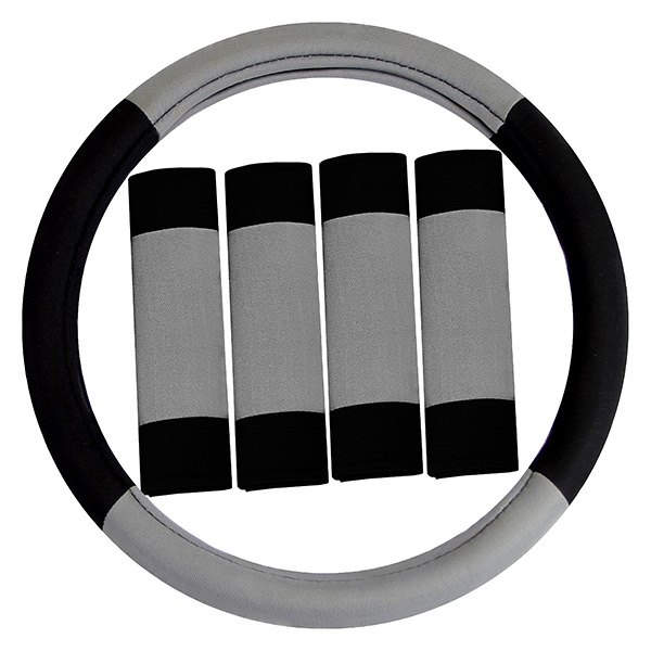 FH Group® - Modernistic Gray Steering Wheel Cover and Seat Belt Pads