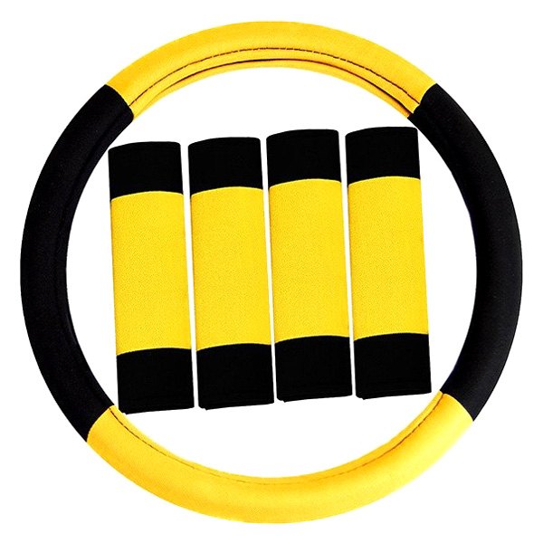 FH Group® - Modernistic Yellow Steering Wheel Cover and Seat Belt Pads